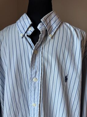 Ralph Lauren White Button-Down Shirt with Blue Stripes